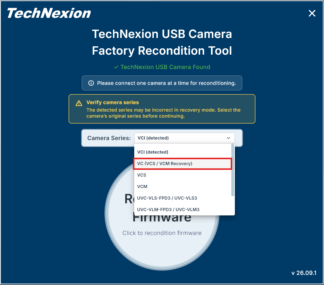 Select the camera's original series before reconditioning