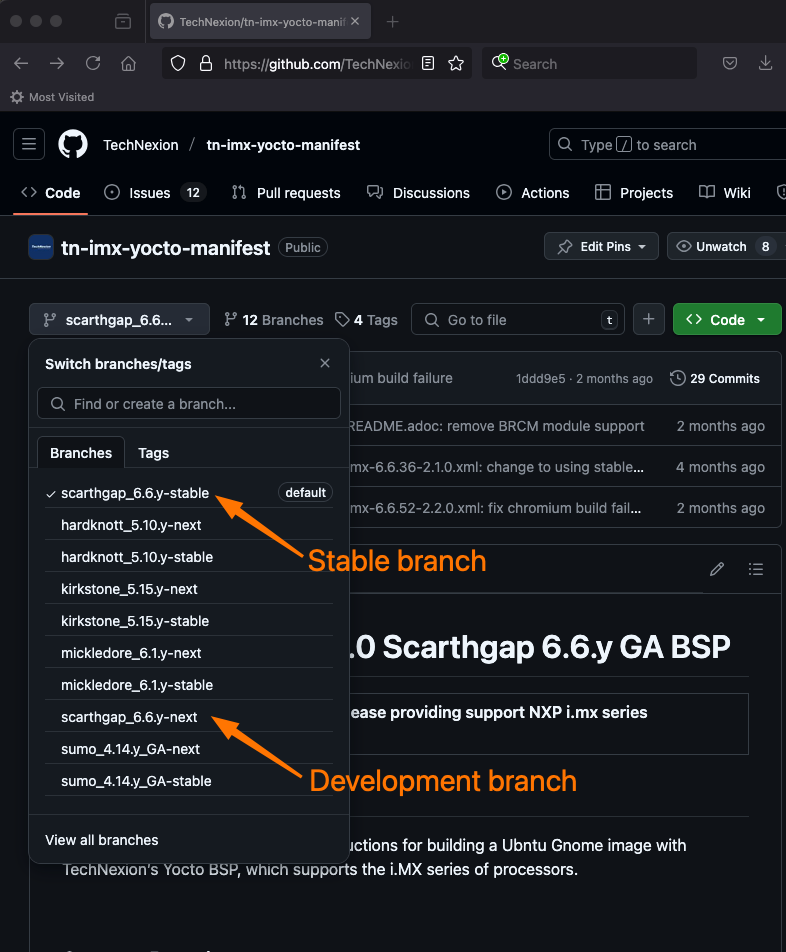 Screenshot-of-yocto-stable-and-development-branches-scarthgap