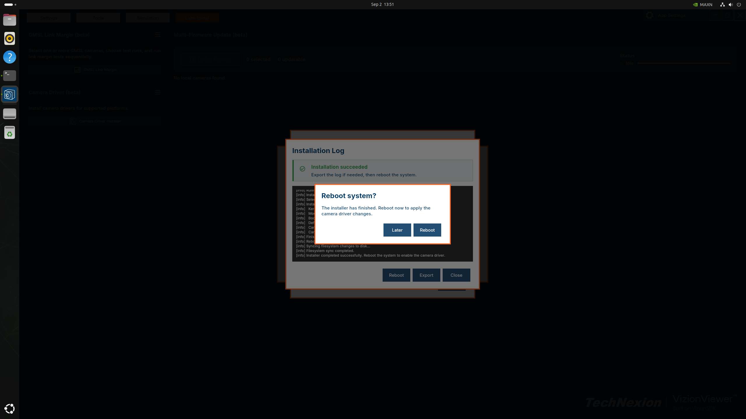 Reboot after camera-driver installation succeeds