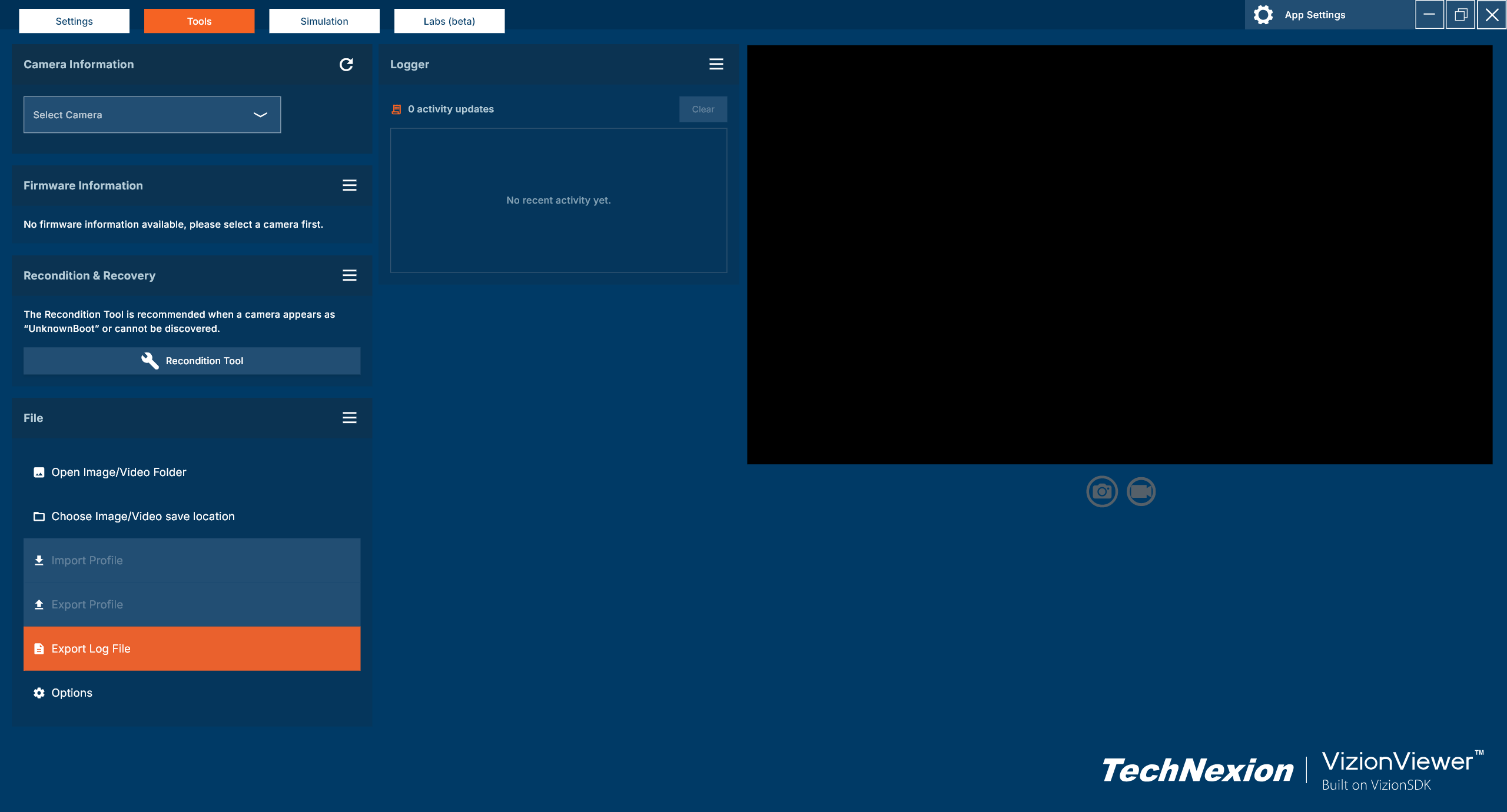 Export Log File in the File section