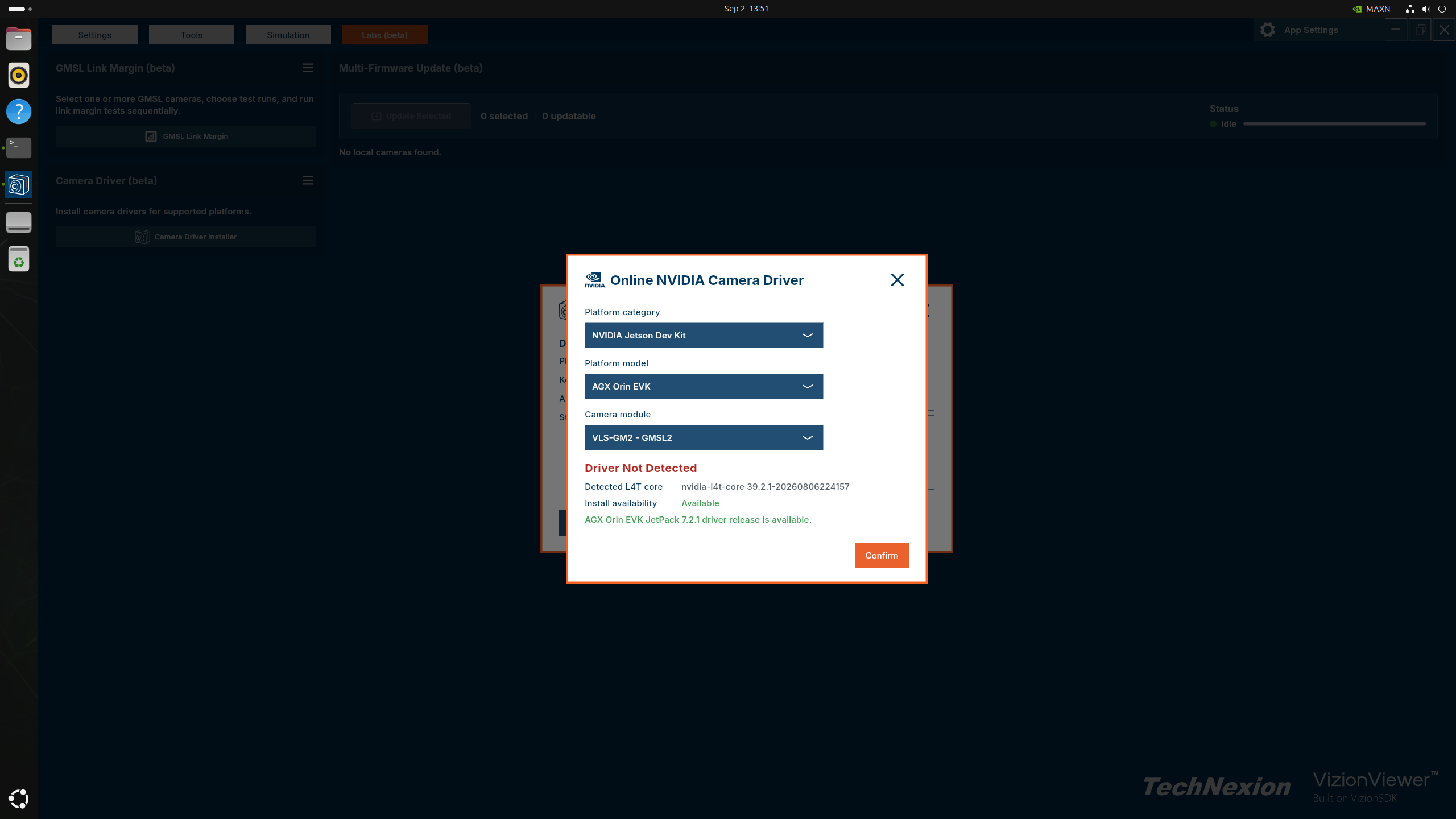 Select a compatible NVIDIA camera driver
